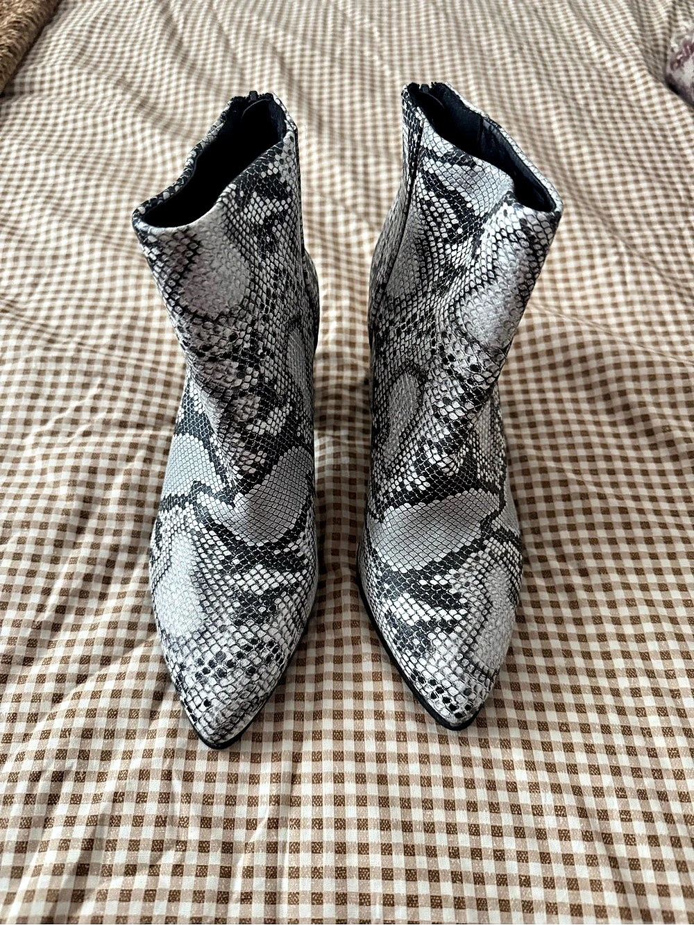 Snake Print Pointed-Toe Ankle Boots